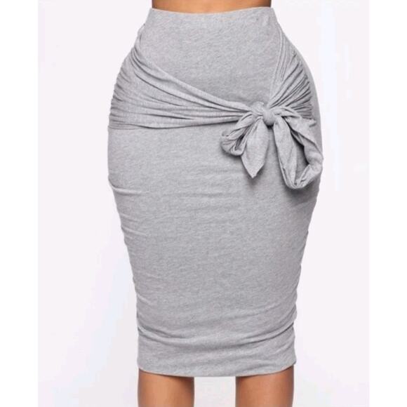 Fashion Nova Ready To Go Bodycon Skirt XS Light Gray Tie Waist EUC - Picture 4 of 9